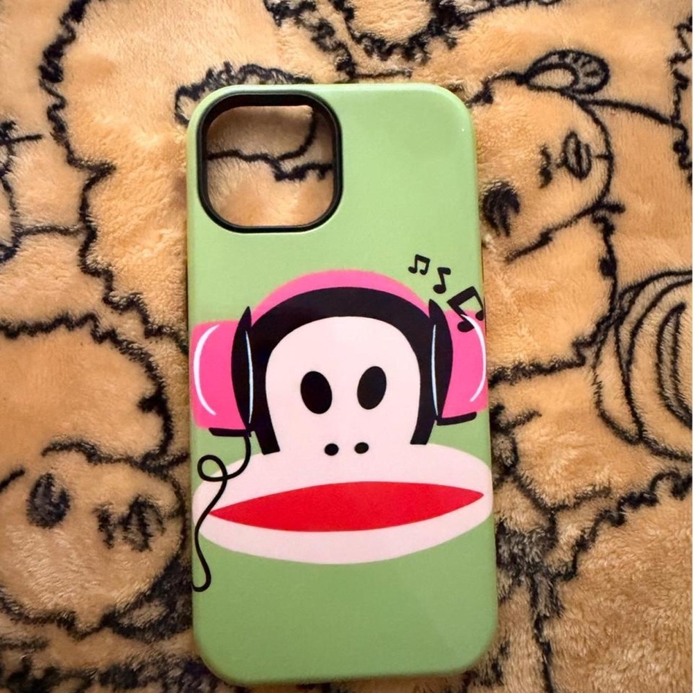 Green Monkey Graphic Phone Case with Pink Headphones